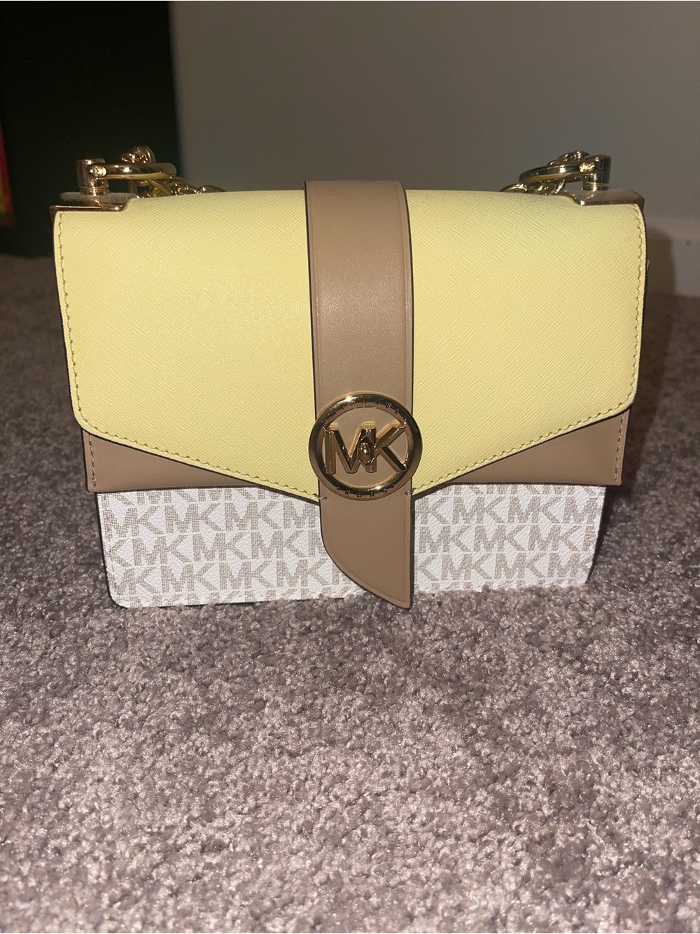 Michael Kors Yellow and Beige MK Signature Crossbody